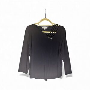 Nine West Navy Blouse with Strappy Neck Detail and Gold Accents XL